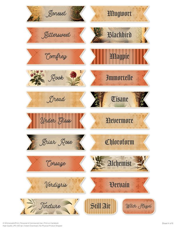 Word Strips and Labels: 14 Printable Journaling Sheets - Gothic Apothecary - Commercial Use — image 7