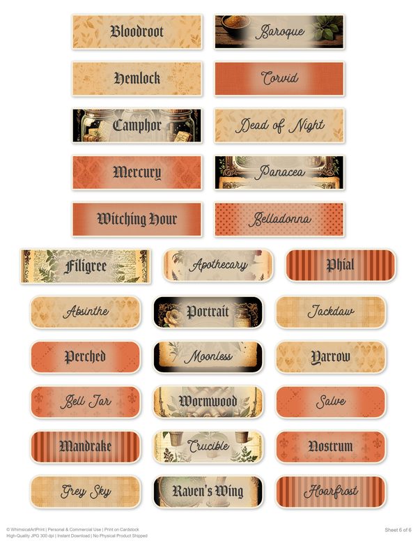 Word Strips and Labels: 14 Printable Journaling Sheets - Gothic Apothecary - Commercial Use — image 9