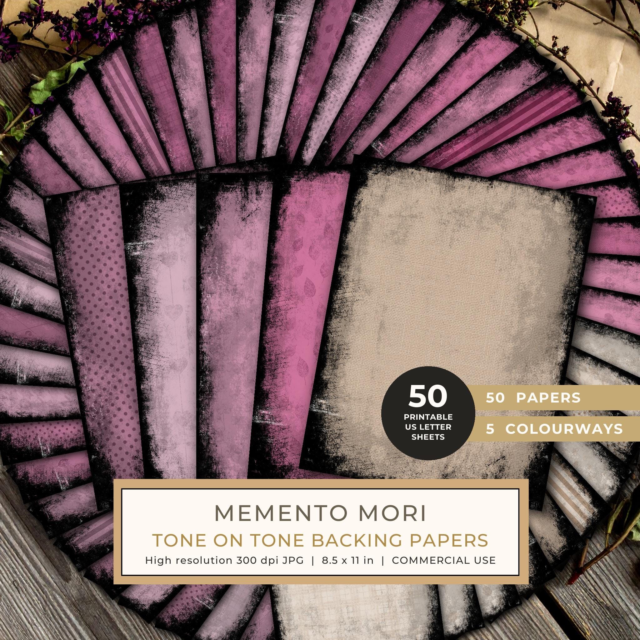 Backing Papers: 50 Tone on Tone Sheets - Memento Mori - Printable Commercial Use