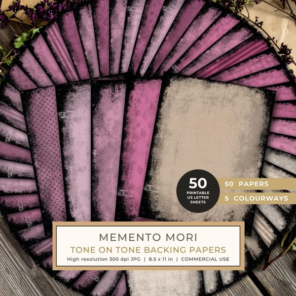 Backing Papers: 50 Tone on Tone Sheets - Memento Mori - Printable Commercial Use
