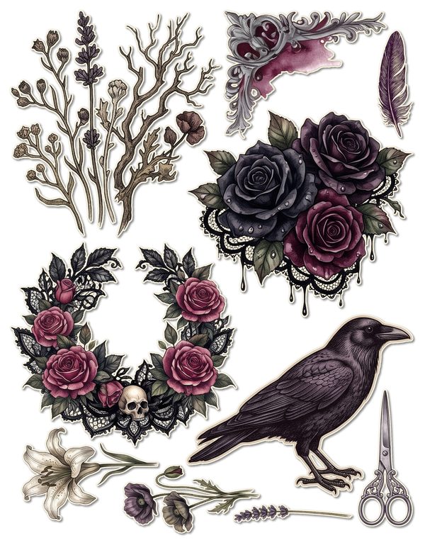 Fussy Cut Stickers: 14 Printable Ephemera Sheets - Memento Mori - Commercial Use — image 3