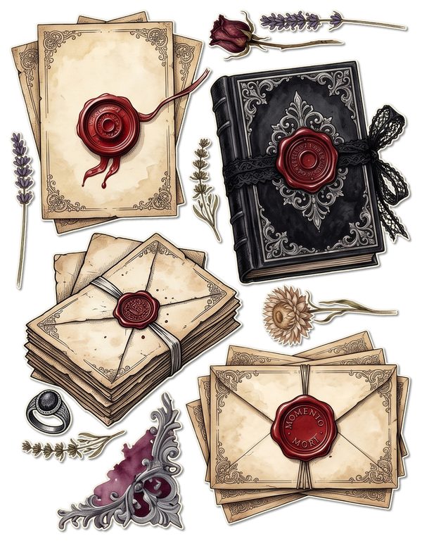 Fussy Cut Stickers: 14 Printable Ephemera Sheets - Memento Mori - Commercial Use — image 4
