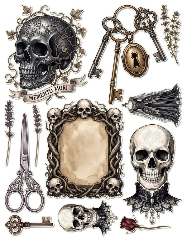 Fussy Cut Stickers: 14 Printable Ephemera Sheets - Memento Mori - Commercial Use — image 5