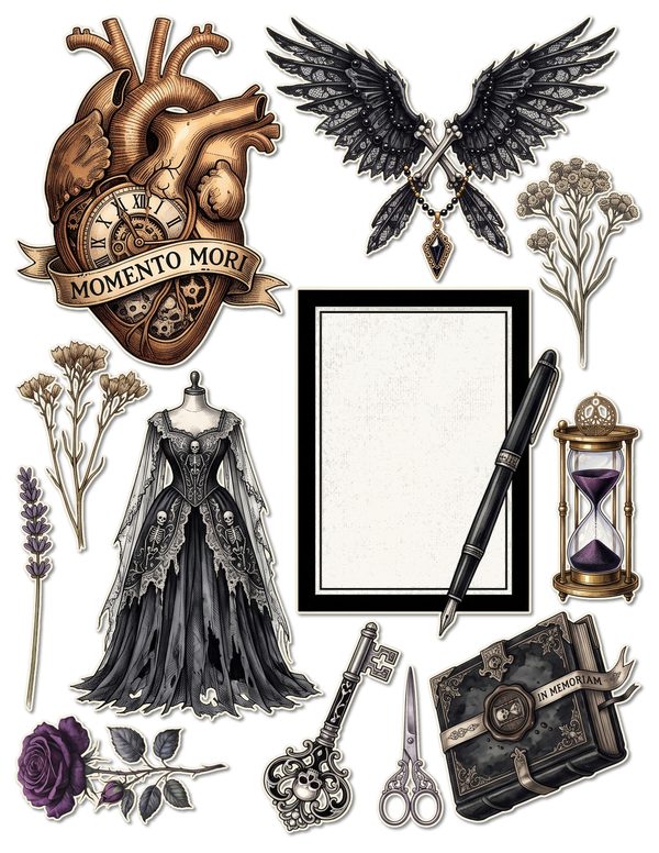 Fussy Cut Stickers: 14 Printable Ephemera Sheets - Memento Mori - Commercial Use — image 6