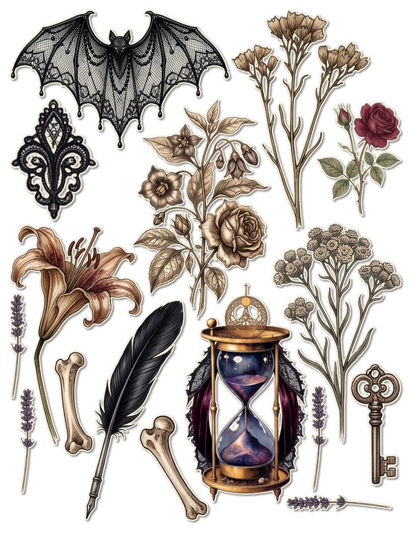 Fussy Cut Stickers: 14 Printable Ephemera Sheets - Memento Mori - Commercial Use — image 9