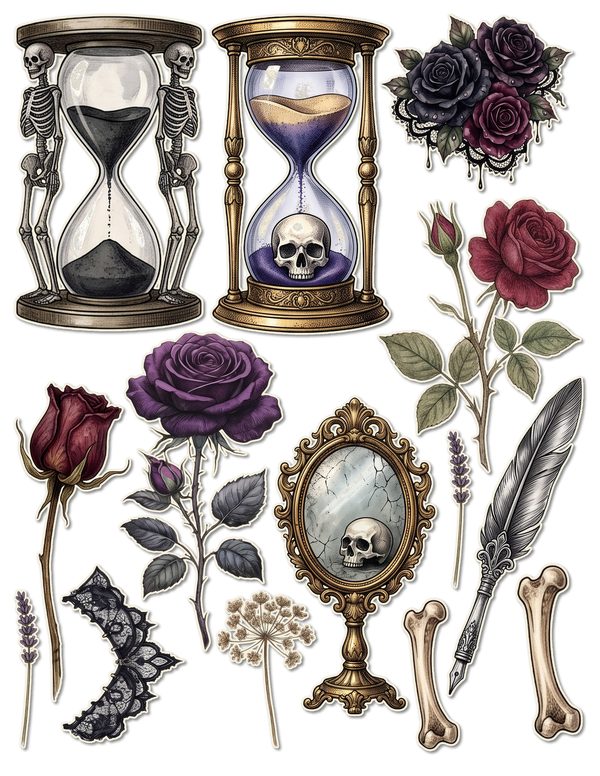 Fussy Cut Stickers: 14 Printable Ephemera Sheets - Memento Mori - Commercial Use — image 10