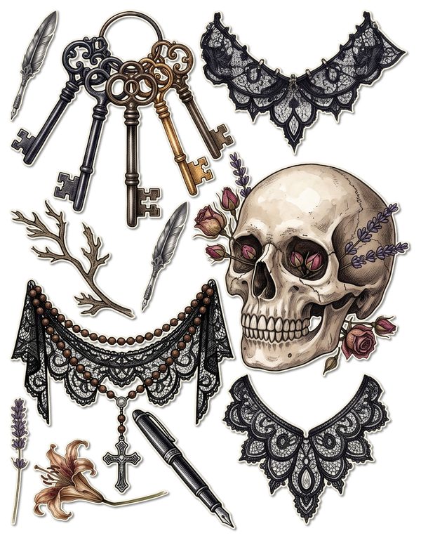 Ephemera Kit: 78 Printable Cards, Tags and Word Strips - Memento Mori - Commercial Use — image 35