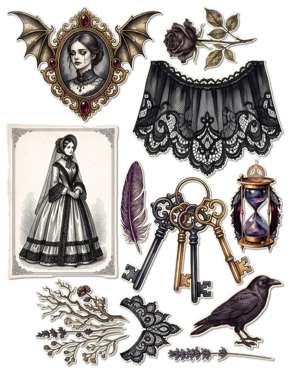 Ephemera Kit: 78 Printable Cards, Tags and Word Strips - Memento Mori - Commercial Use — image 40