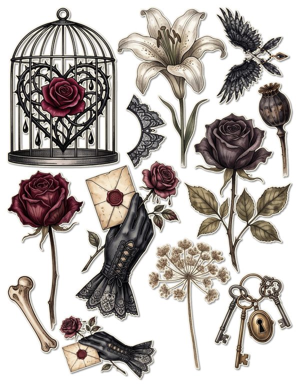 Ephemera Kit: 78 Printable Cards, Tags and Word Strips - Memento Mori - Commercial Use — image 41