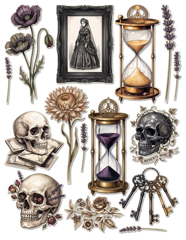 Ephemera Kit: 78 Printable Cards, Tags and Word Strips - Memento Mori - Commercial Use — image 44