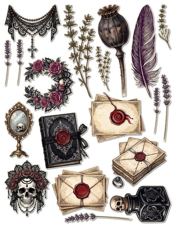 Ephemera Kit: 78 Printable Cards, Tags and Word Strips - Memento Mori - Commercial Use — image 45
