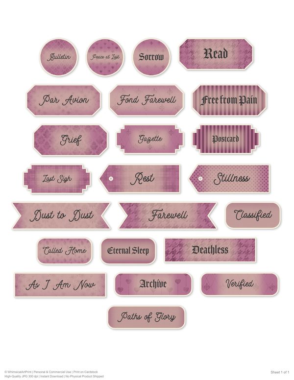 Ephemera Kit: 78 Printable Cards, Tags and Word Strips - Memento Mori - Commercial Use — image 56