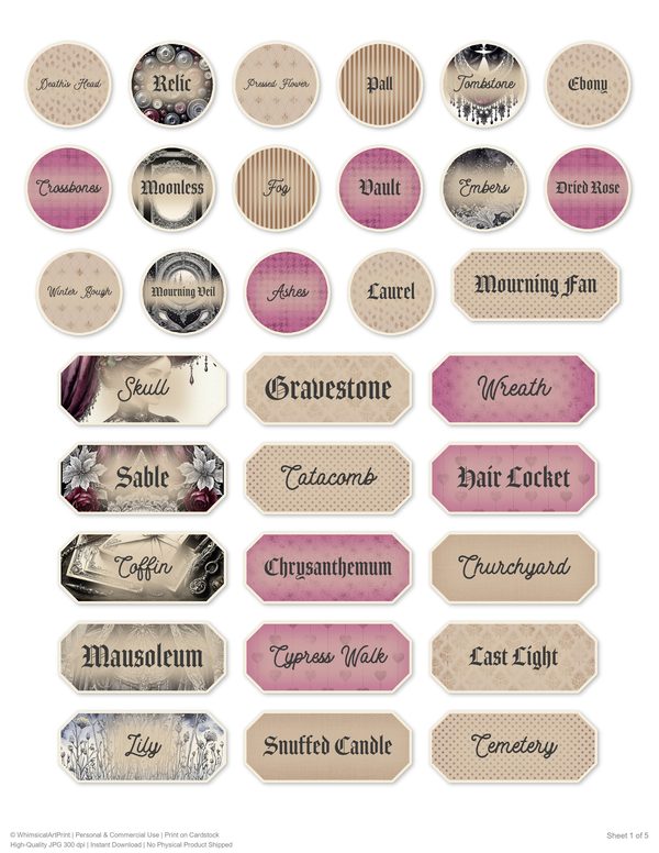 Ephemera Kit: 78 Printable Cards, Tags and Word Strips - Memento Mori - Commercial Use — image 57