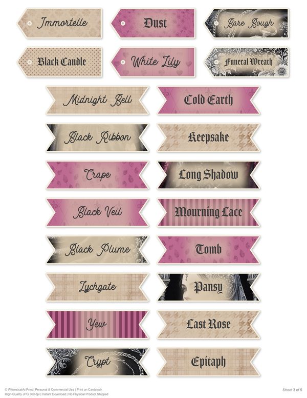 Ephemera Kit: 78 Printable Cards, Tags and Word Strips - Memento Mori - Commercial Use — image 59