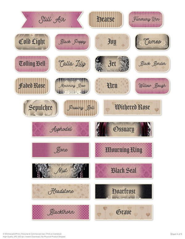 Ephemera Kit: 78 Printable Cards, Tags and Word Strips - Memento Mori - Commercial Use — image 60