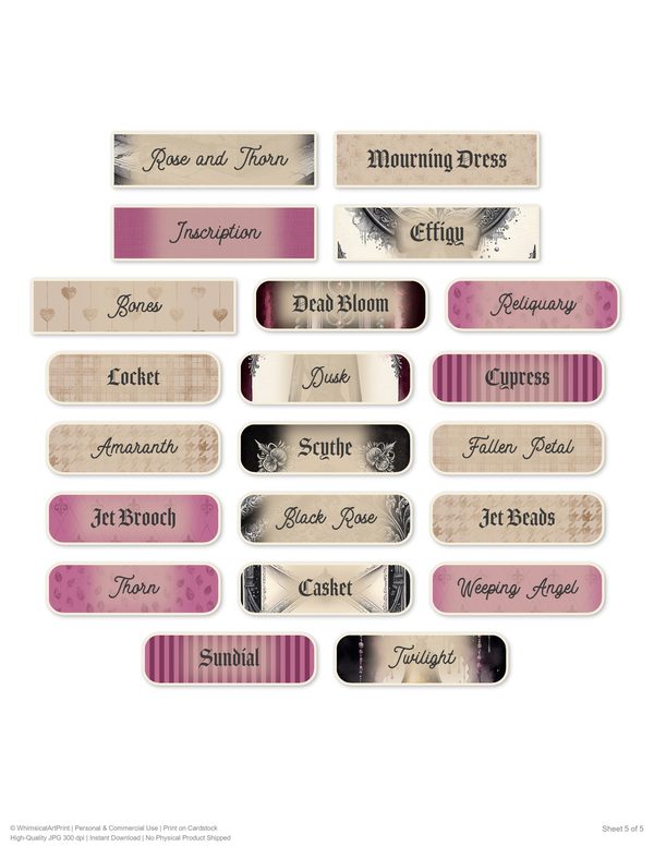Ephemera Kit: 78 Printable Cards, Tags and Word Strips - Memento Mori - Commercial Use — image 61