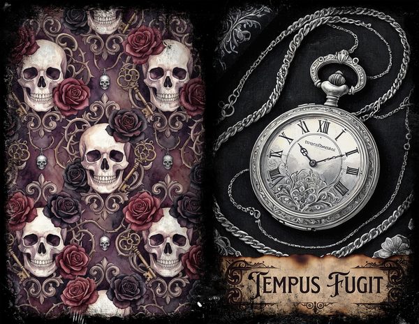 Junk Journal Spreads: 75 Open Book Planner Pages - Memento Mori - Commercial Use — image 22