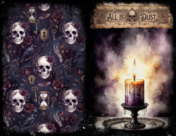 Junk Journal Spreads: 75 Open Book Planner Pages - Memento Mori - Commercial Use — image 25