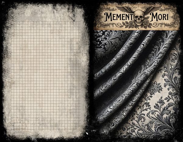 Junk Journal Spreads: 75 Open Book Planner Pages - Memento Mori - Commercial Use — image 43