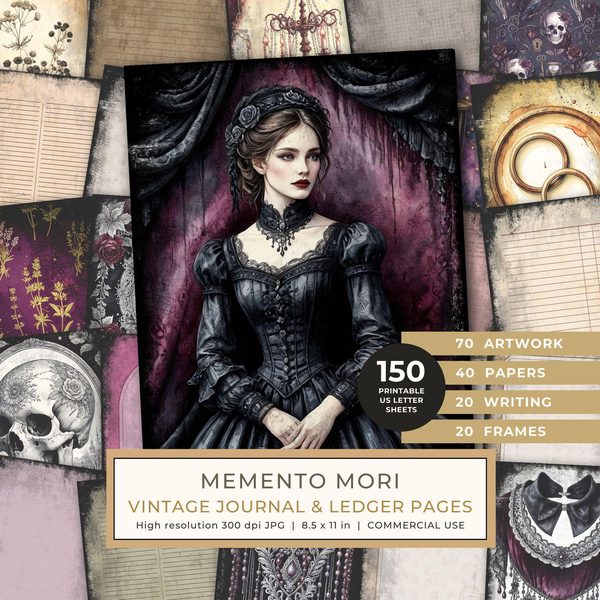 Junk Journal Pages: 150 Printable Sheets - Memento Mori - Commercial Use