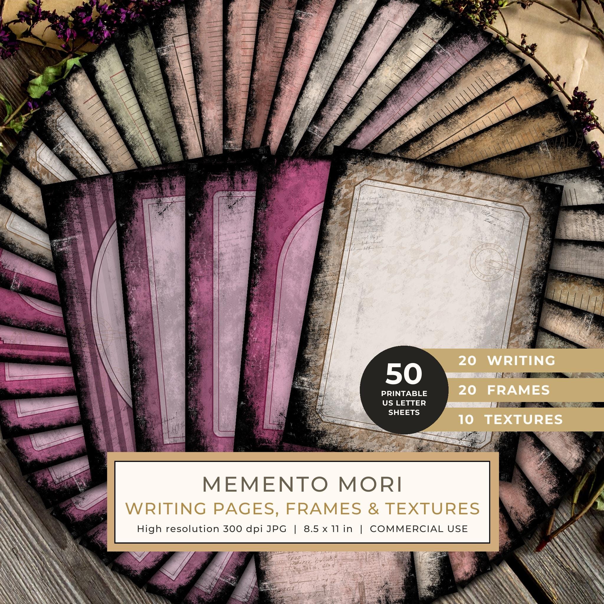 Journal Writing Pages: 50 Lined Frames and Textures - Memento Mori - Commercial Use