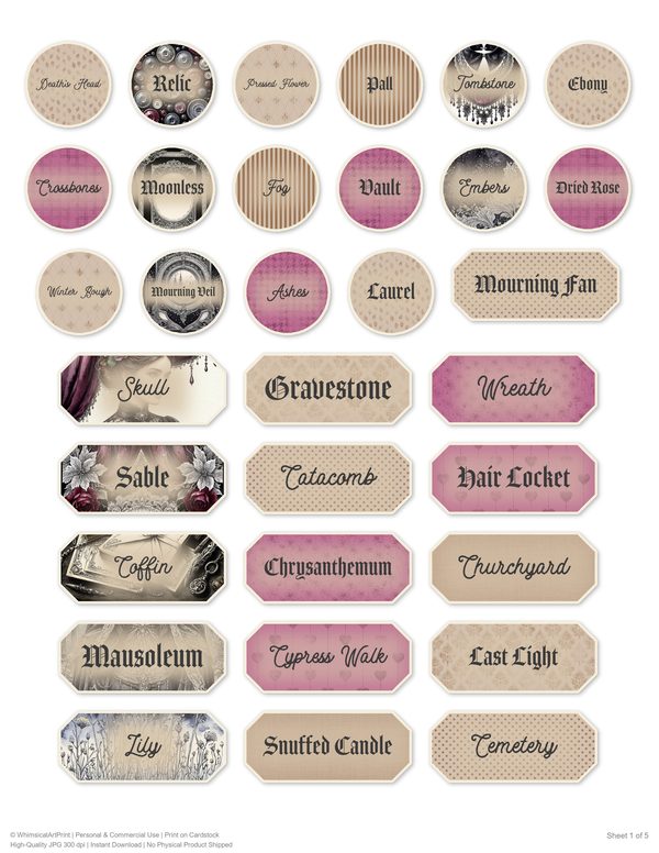 Word Strips and Labels: 14 Printable Journaling Sheets - Memento Mori - Commercial Use — image 5