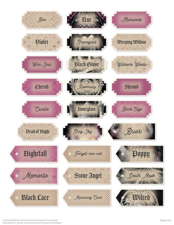 Word Strips and Labels: 14 Printable Journaling Sheets - Memento Mori - Commercial Use — image 6