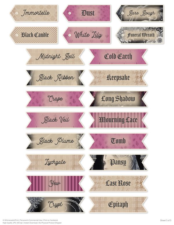 Word Strips and Labels: 14 Printable Journaling Sheets - Memento Mori - Commercial Use — image 7
