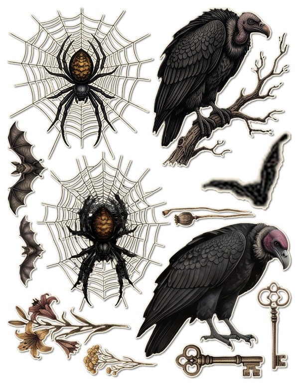 Fussy Cut Stickers: 15 Printable Ephemera Sheets - Gothic Bestiary - Commercial Use — image 3