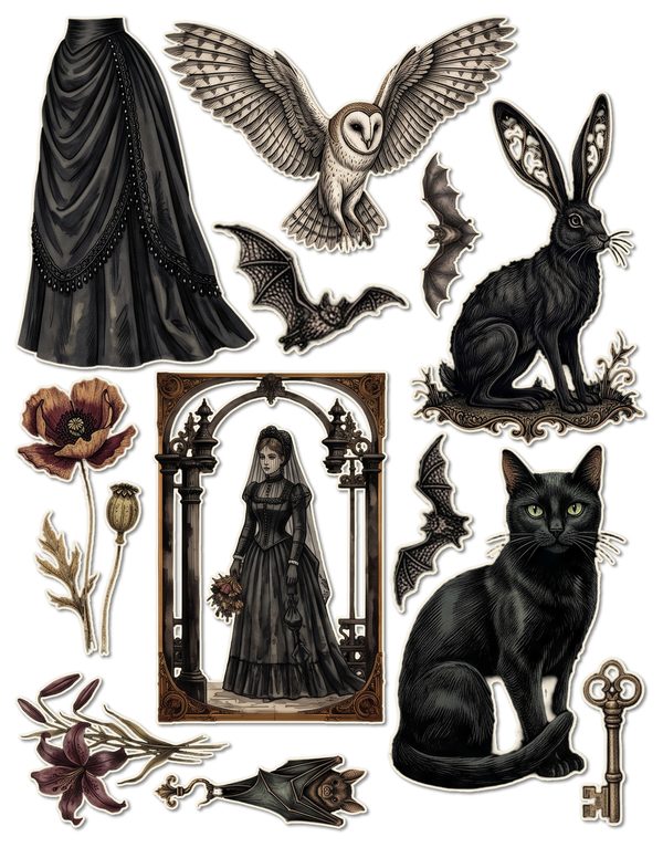 Fussy Cut Stickers: 15 Printable Ephemera Sheets - Gothic Bestiary - Commercial Use — image 6