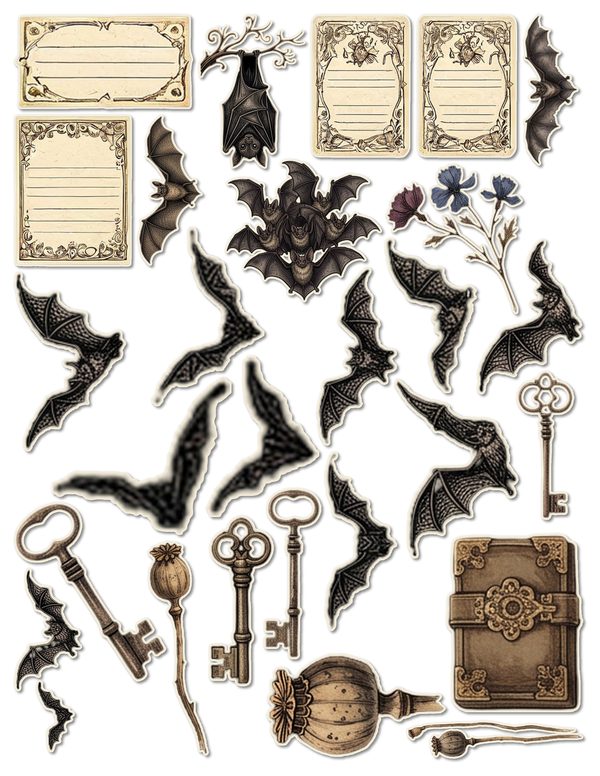 Fussy Cut Stickers: 15 Printable Ephemera Sheets - Gothic Bestiary - Commercial Use — image 15