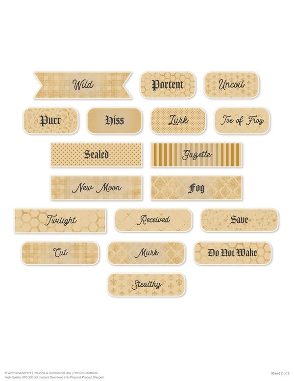 Word Strips and Labels: 18 Printable Journaling Sheets - Gothic Bestiary - Commercial Use — image 2