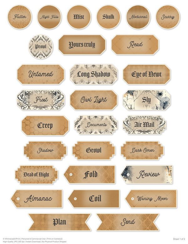 Word Strips and Labels: 18 Printable Journaling Sheets - Gothic Bestiary - Commercial Use — image 3