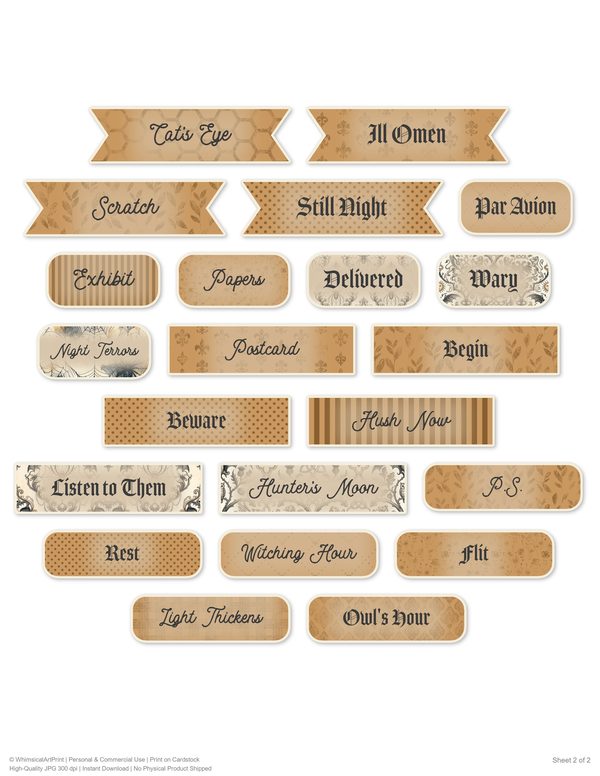 Word Strips and Labels: 18 Printable Journaling Sheets - Gothic Bestiary - Commercial Use — image 4