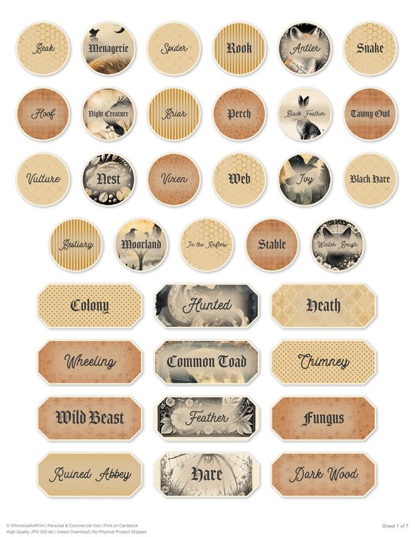 Word Strips and Labels: 18 Printable Journaling Sheets - Gothic Bestiary - Commercial Use — image 7