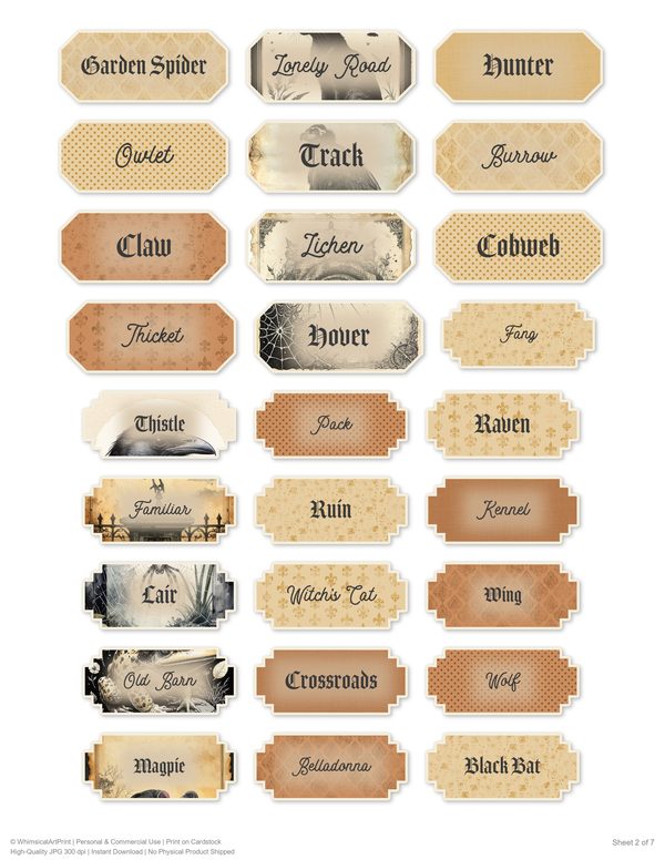 Word Strips and Labels: 18 Printable Journaling Sheets - Gothic Bestiary - Commercial Use — image 8
