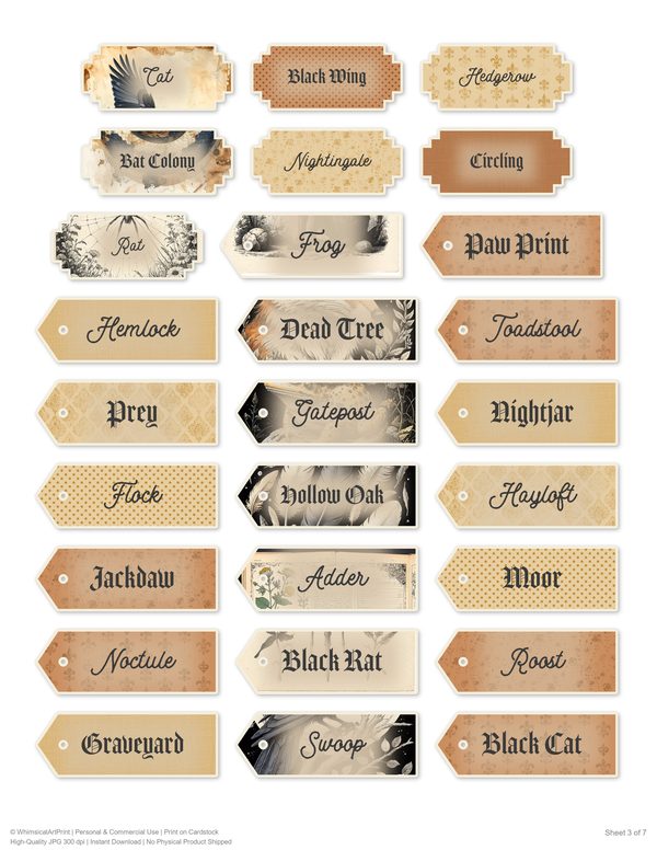 Word Strips and Labels: 18 Printable Journaling Sheets - Gothic Bestiary - Commercial Use — image 9