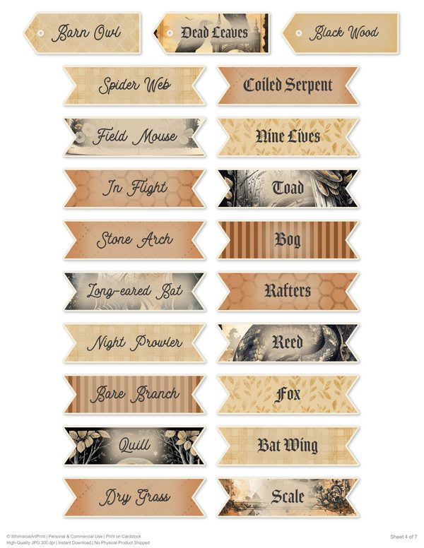 Word Strips and Labels: 18 Printable Journaling Sheets - Gothic Bestiary - Commercial Use — image 10