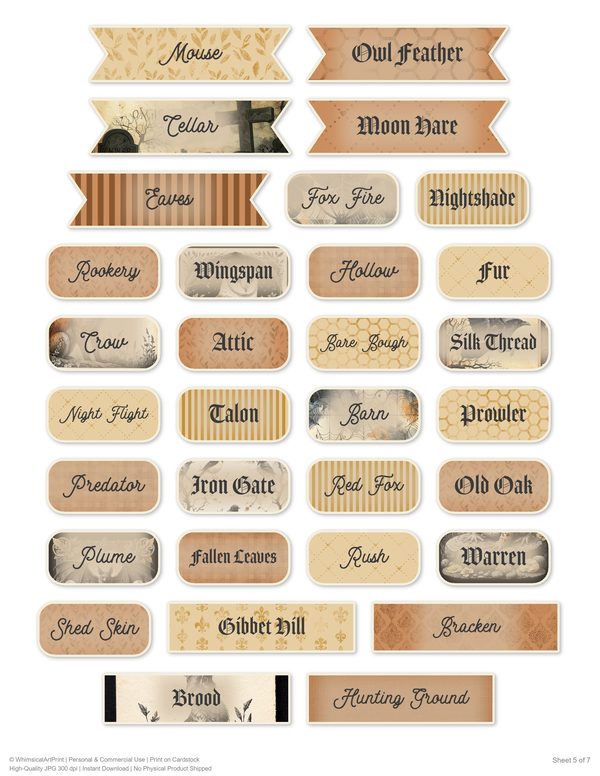 Word Strips and Labels: 18 Printable Journaling Sheets - Gothic Bestiary - Commercial Use — image 11