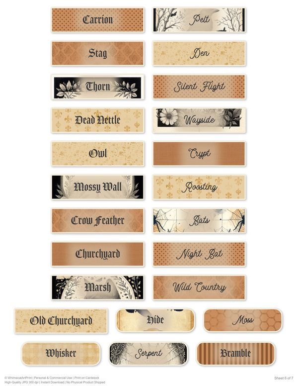 Word Strips and Labels: 18 Printable Journaling Sheets - Gothic Bestiary - Commercial Use — image 12