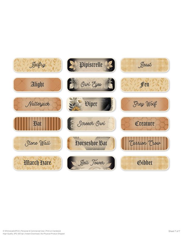 Word Strips and Labels: 18 Printable Journaling Sheets - Gothic Bestiary - Commercial Use — image 13