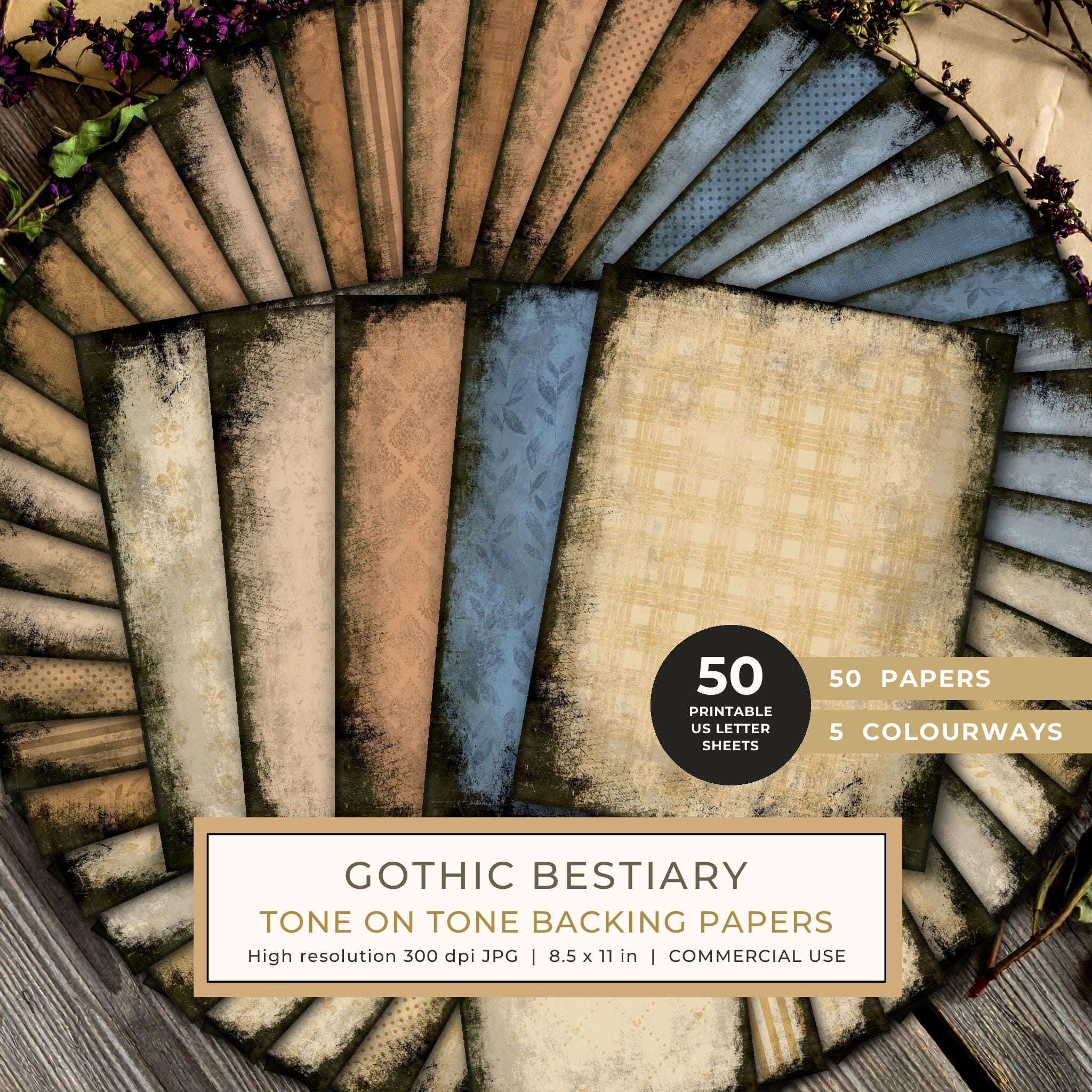 Backing Papers: 50 Tone on Tone Sheets - Gothic Bestiary - Printable Commercial Use