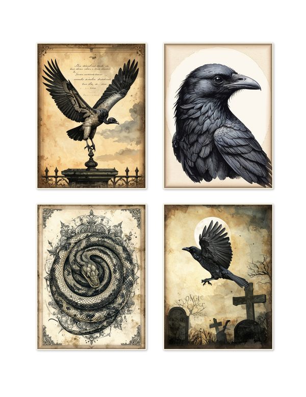 Ephemera Kit: 83 Printable Cards, Tags and Word Strips - Gothic Bestiary - Commercial Use — image 3
