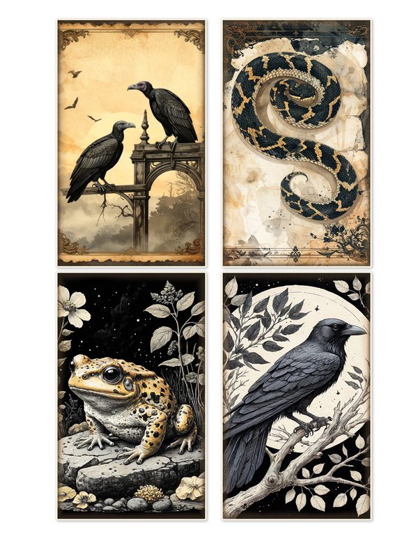 Ephemera Kit: 83 Printable Cards, Tags and Word Strips - Gothic Bestiary - Commercial Use — image 4