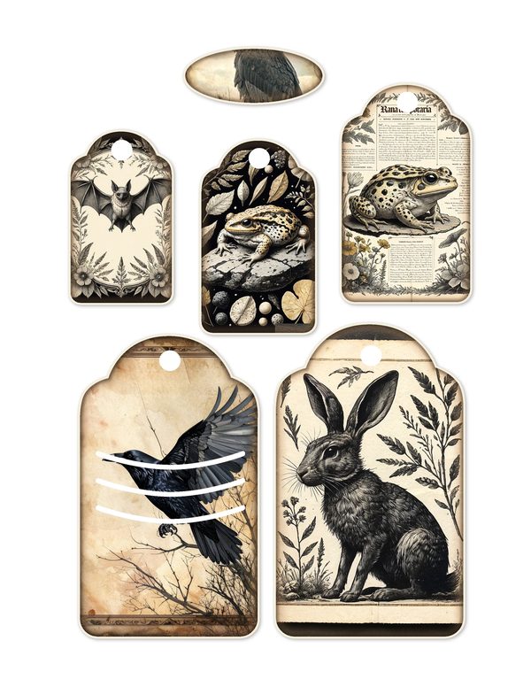 Ephemera Kit: 83 Printable Cards, Tags and Word Strips - Gothic Bestiary - Commercial Use — image 9