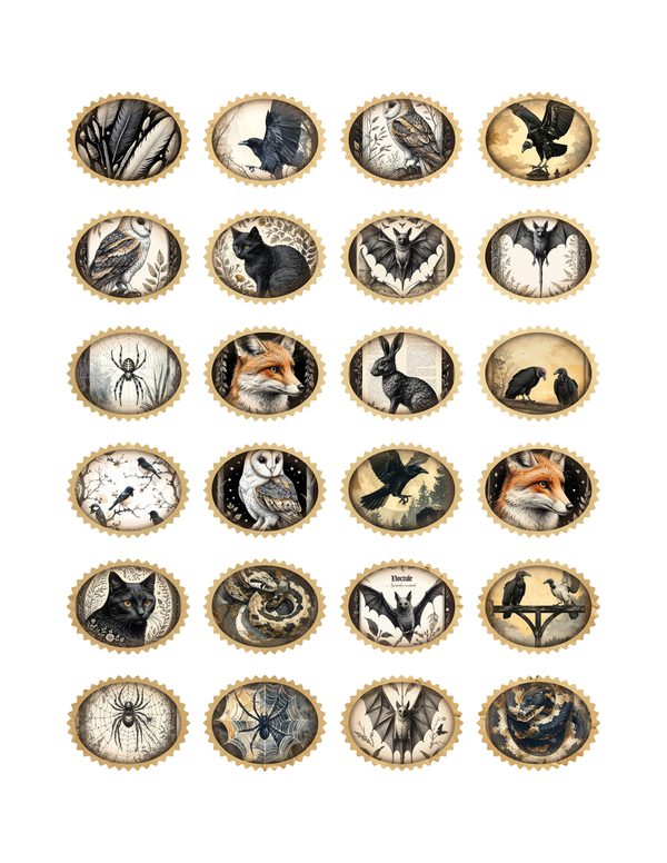 Ephemera Kit: 83 Printable Cards, Tags and Word Strips - Gothic Bestiary - Commercial Use — image 28