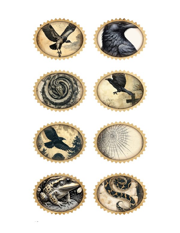 Ephemera Kit: 83 Printable Cards, Tags and Word Strips - Gothic Bestiary - Commercial Use — image 30