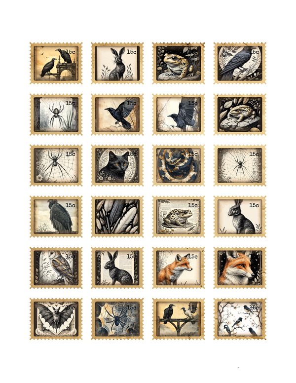 Ephemera Kit: 83 Printable Cards, Tags and Word Strips - Gothic Bestiary - Commercial Use — image 31