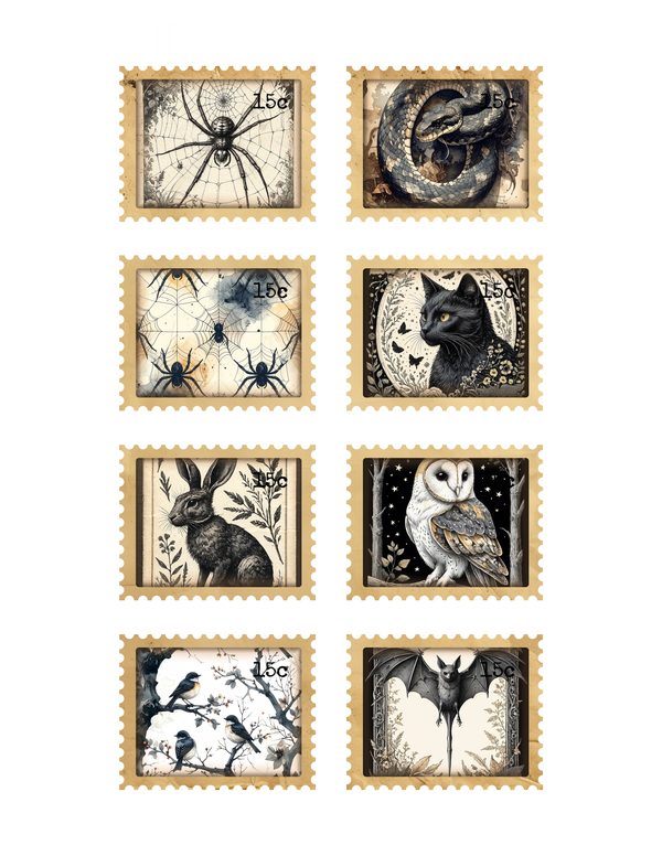 Ephemera Kit: 83 Printable Cards, Tags and Word Strips - Gothic Bestiary - Commercial Use — image 32