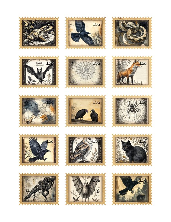 Ephemera Kit: 83 Printable Cards, Tags and Word Strips - Gothic Bestiary - Commercial Use — image 33